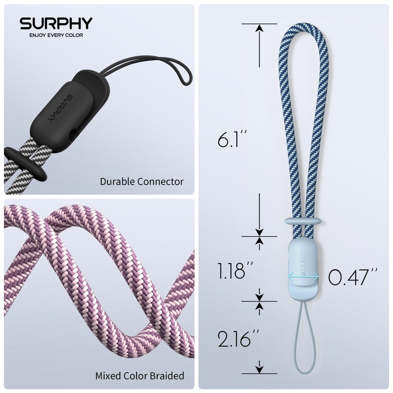 SURPHY 3 Pack Phone Wrist Strap with CellPhone Tether Tab, Cellphone Lanyard, Phone Strap with 2-Color Braided, Wrist Lanyard (Black & Cloud Blue & Pink) - Image 4