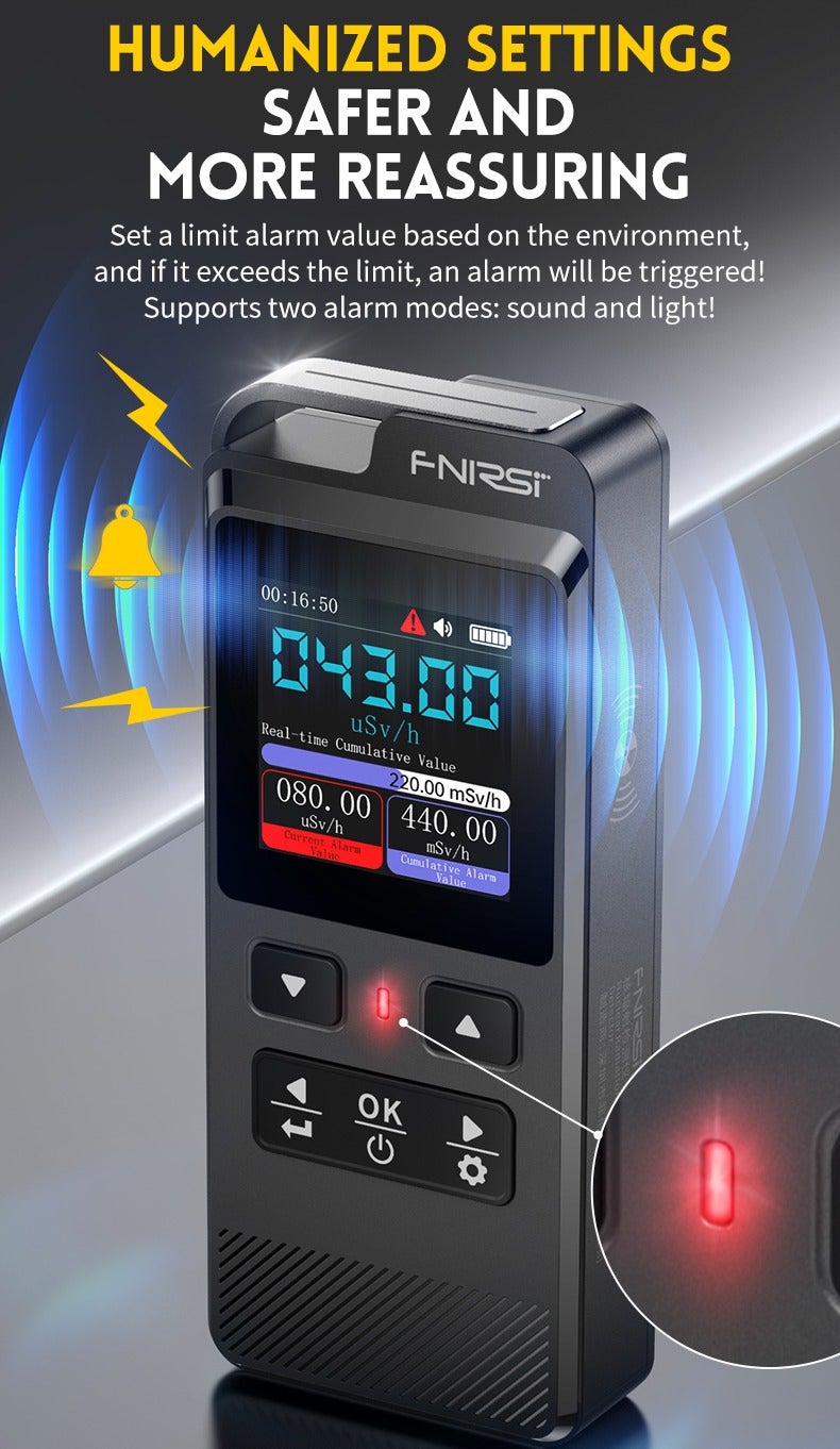 FNIRSI Geiger Counter, Nuclear Radiation Detector, Portable Gamma X-ray Detector with IPS Display, Rechargeable Radiation Meter Dosimeter, 5 Dosage Units, Timing Monitoring and Data Save - Image 4