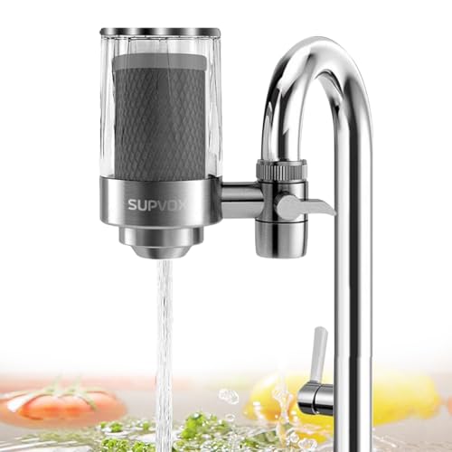 Supvox® 304 Stainless Steel Faucet Water Filter System, Active Carbon Core Universal Tap Water Filter for Kitchen Sink - Image 1