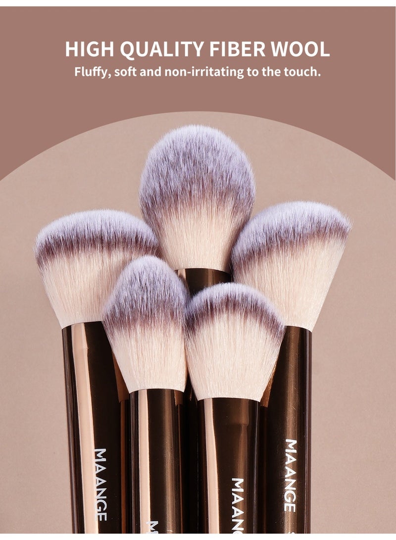 MAANGE 17Pcs Makeup Tool Set, Professional Makeup Brush Sets- Including Blush Brush, Contour Brush, Foundation Brush, Concealer Brush, Eye Shadow Brush, Powder Puff, Makeup Egg and Cloth Bags(Brown) - Image 4