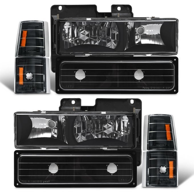 For 19941998 Sierra Headlight Assembly Compatible With 19941998 Gmc C10Sierrasuburbanyukon Wbumper Corner Black Housing With Amber Reflector Headlamp Replacement Left And Right