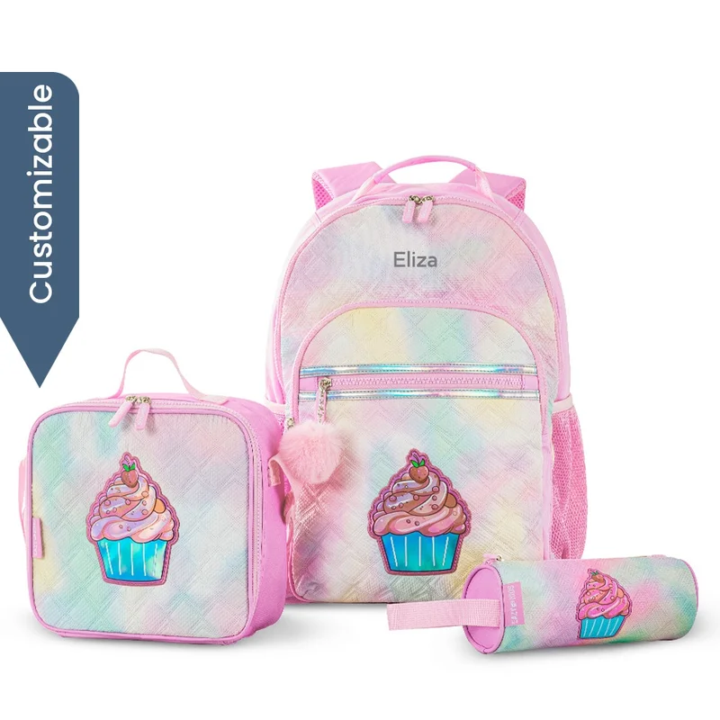 إيزي كيدز Eazy Kids - Personalized 17" Set of 3 Backpack w/Lunch Bag and Pencil Case - Sugar Pop Pink