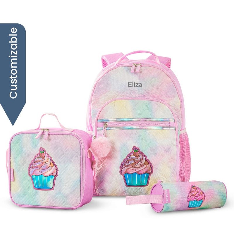 Eazy Kids - Personalized 17" Set of 3 Backpack w/Lunch Bag and Pencil Case - Sugar Pop Pink - Image 1