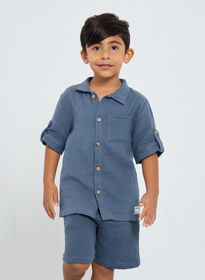 Styli Double Gauze Plain Shirt and Shorts Set - Image 2