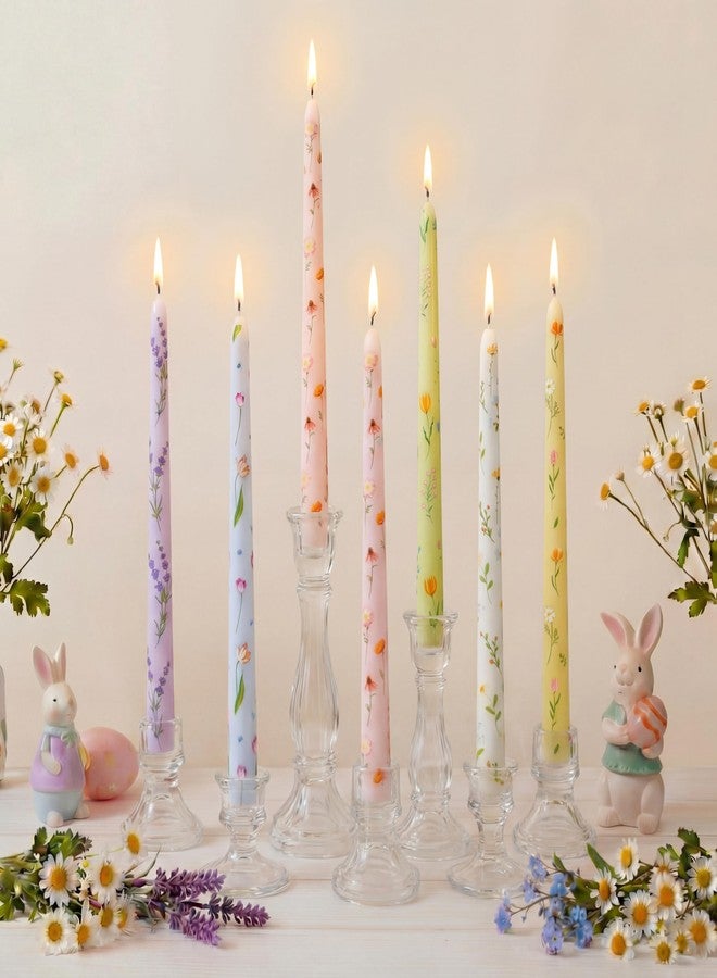 Conelist 12 Pcs 9.8" Floral Long Taper Candles Pastel Flower Candlesticks Tall Smokeless Unscented Decorative Tapered Candles Gifts for Christmas Wedding Home Dinner Party Decorations - Image 1