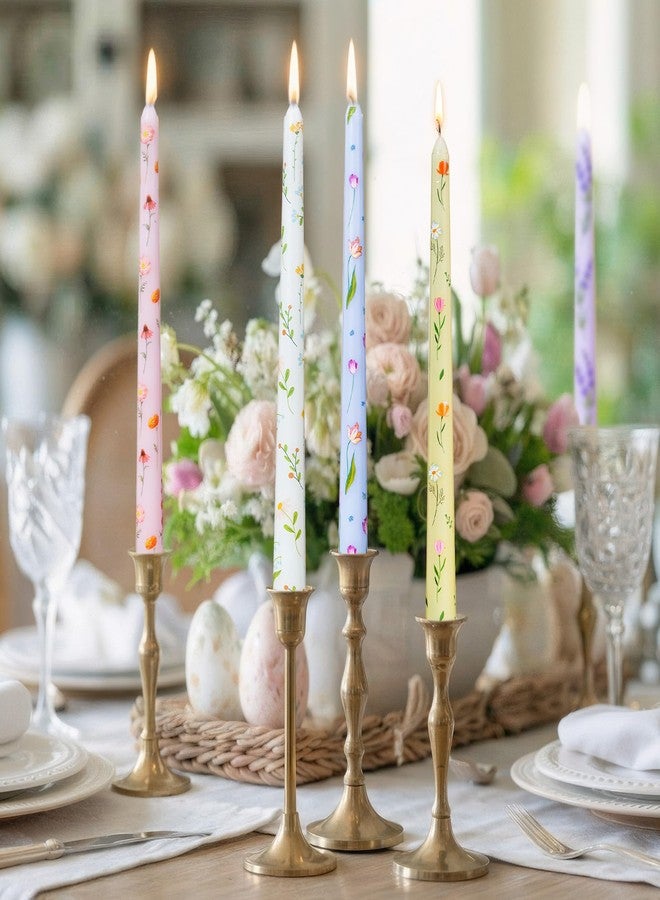 Conelist 12 Pcs 9.8" Floral Long Taper Candles Pastel Flower Candlesticks Tall Smokeless Unscented Decorative Tapered Candles Gifts for Christmas Wedding Home Dinner Party Decorations - Image 5