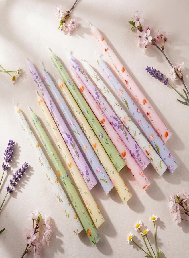 Conelist 12 Pcs 9.8" Floral Long Taper Candles Pastel Flower Candlesticks Tall Smokeless Unscented Decorative Tapered Candles Gifts for Christmas Wedding Home Dinner Party Decorations - Image 4