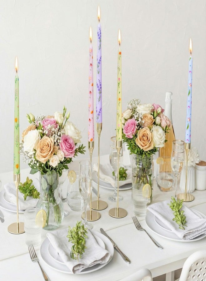 Conelist 12 Pcs 9.8" Floral Long Taper Candles Pastel Flower Candlesticks Tall Smokeless Unscented Decorative Tapered Candles Gifts for Christmas Wedding Home Dinner Party Decorations - Image 3