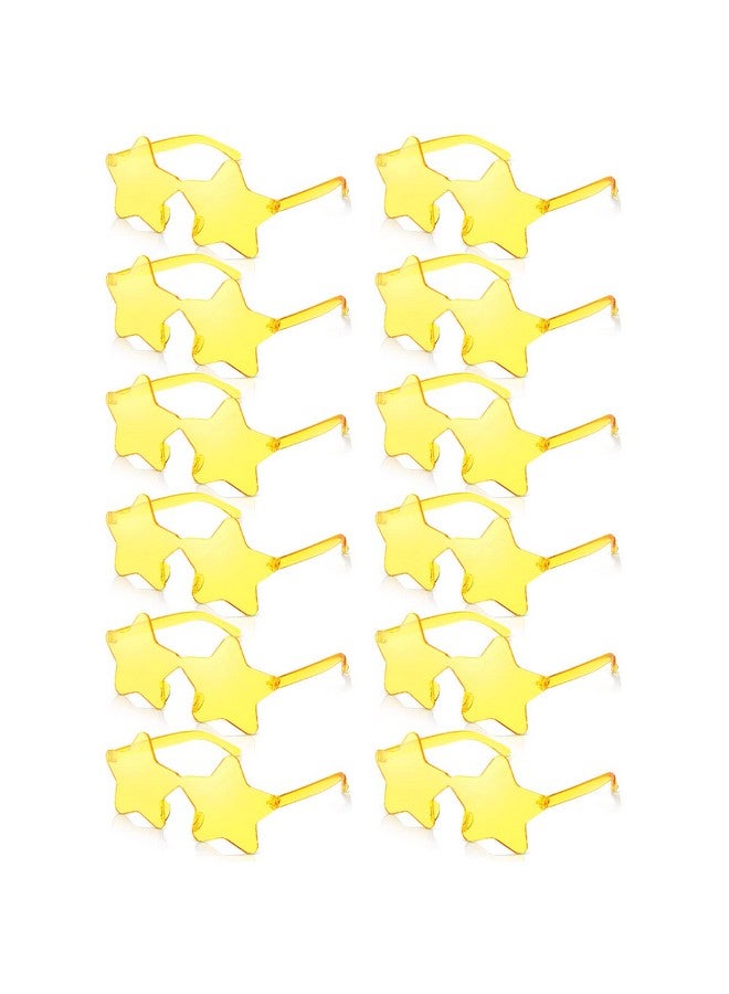 Cindeer 12 Pair Star Shape Glasses Bulk Rimless Sunglasses For Women Kid Party Fun Pentagram Star Accessories(Yellow) - Image 1