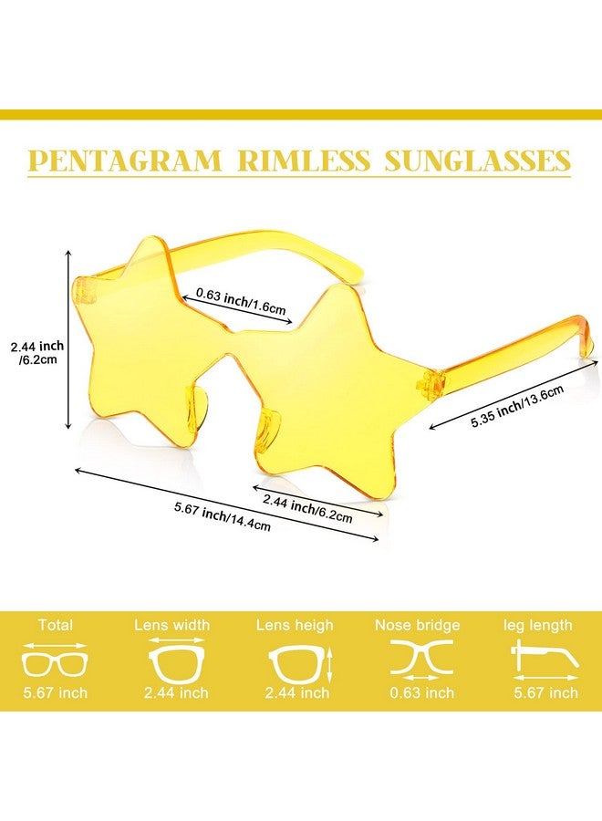Cindeer 12 Pair Star Shape Glasses Bulk Rimless Sunglasses For Women Kid Party Fun Pentagram Star Accessories(Yellow) - Image 2