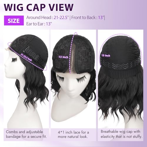 Eawwii Ombre Brown Short Wavy Wig for Women Lace Hairline Bob Style Synthetic Heat Resistant - Natural Appearance for Everyday Hairstyle 14 Inch - Image 5