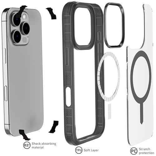 Ghostek Covert iPhone 16 Pro Clear Case - Compatible with MagSafe Accessories, Shockproof Silicone, Minimalist Phone Cover (6.3 Inch, Smoke Matte) - Image 5