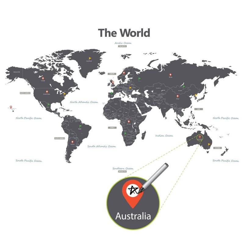 DECOWALL DLT-1609GF Modern Flag Grey World Map Kids Wall Stickers Wall Decals Peel and Stick Removable Wall Stickers for Kids Nursery Bedroom Living Room (XLarge) d?cor, Flag Grey(xlarge) - Image 5