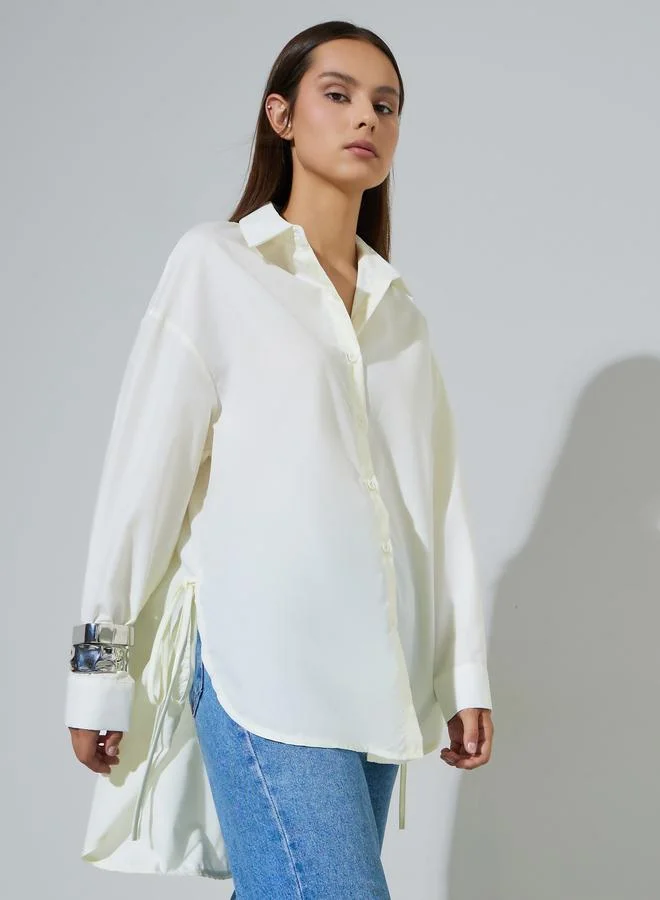 Styli Oversized High-Low Hem Shirt With Tie Detail