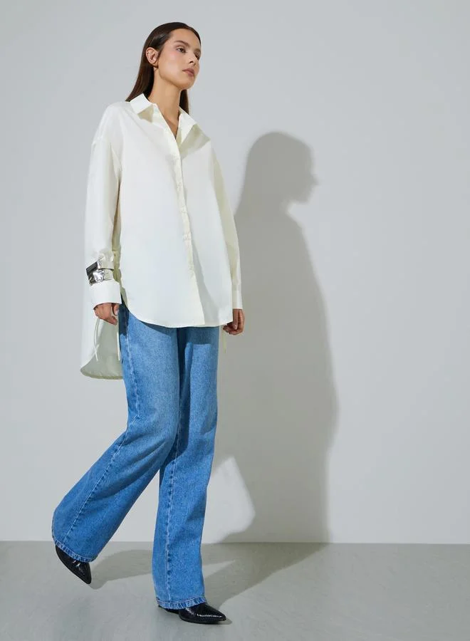 Styli Oversized High-Low Hem Shirt With Tie Detail