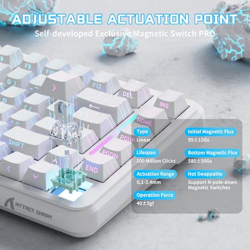 MAMBASNAKE ATTACK SHARK X82PRO HE 75% Wireless Rapid Trigger Gaming Keyboard, Hall Effect Magnetic Switch Keyboard with 0.01mm RT Adjustable Actuation, 8Khz Polling Rate, Hot-Swap, RGB, for PC Gamer (White) - Image 5