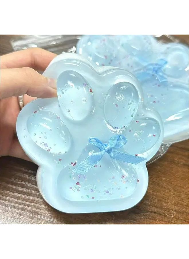 Small Cat Paw Crushable Sensory Toy Soft TPR Glitter Confetti Blue Gift - Image 2