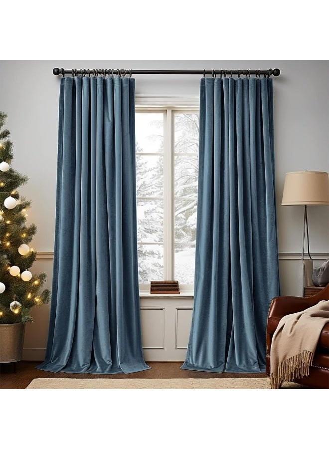 Lazzzy Velvet Curtains Blue Blackout Curtains Thermal Insulated Drapes for Bedroom Living Room Darkening 96 Inches Extra Long Window Treatments Super Soft Luxury Rod Pocket 2 Panels Aegean Blue - Image 5