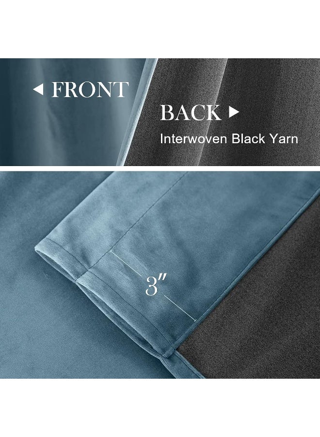 Lazzzy Velvet Curtains Blue Blackout Curtains Thermal Insulated Drapes for Bedroom Living Room Darkening 96 Inches Extra Long Window Treatments Super Soft Luxury Rod Pocket 2 Panels Aegean Blue - Image 4