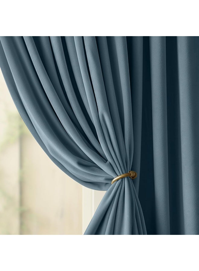 Lazzzy Velvet Curtains Blue Blackout Curtains Thermal Insulated Drapes for Bedroom Living Room Darkening 96 Inches Extra Long Window Treatments Super Soft Luxury Rod Pocket 2 Panels Aegean Blue - Image 3