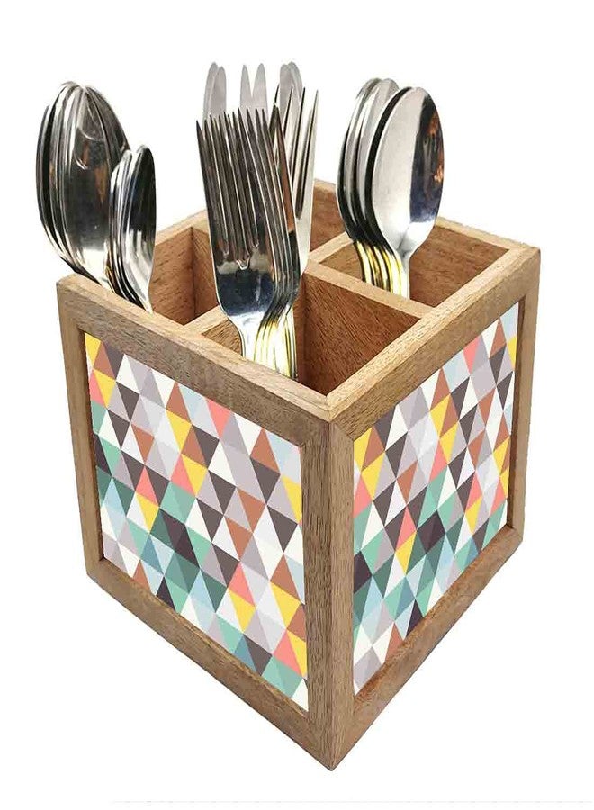 Nutcase Wooden Cutlery Stand Holder Silverware Caddy Spoons Forks Knives Organizer for Dining Table & Kitchen -Made in India-Spoons NOT Included - Diamond Shape - Image 1