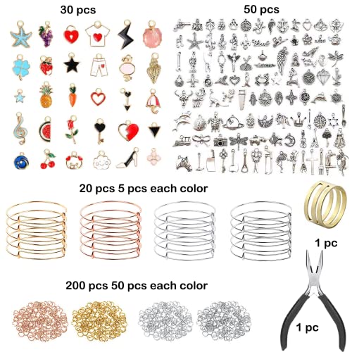 Phinicco Bangle Bracelets Making Kit 317 Pcs Charm Bracelet Making Kit with Expandable Bangles, Colorful Charms, Jump Rings and Pliers for for DIY Jewelry Crafting - Image 2