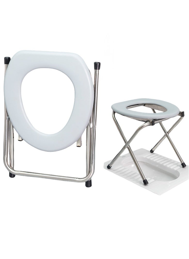 Generic - Portable Outdoor Folding Commode Toilet Seat,Stainless Steel Portable Potty Commode Chair,Perfect for Camping,Traveling,Hiking,Fishing,Outdoor Living,Grey - Image 1