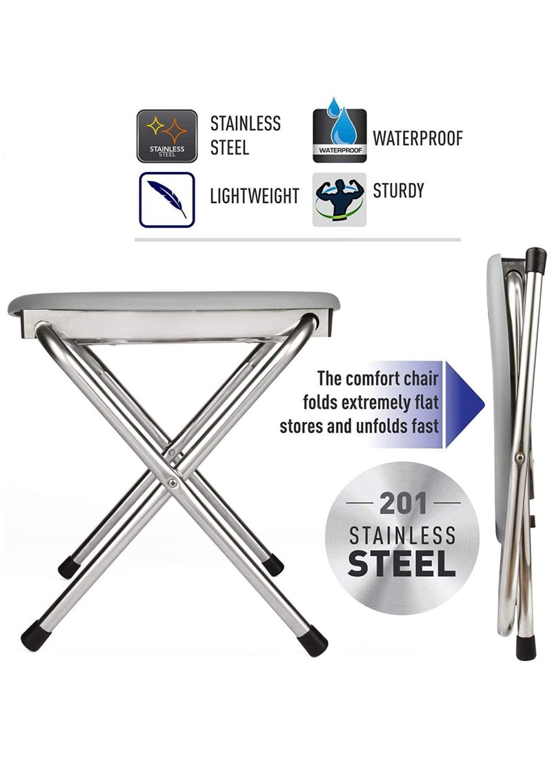 Generic - Portable Outdoor Folding Commode Toilet Seat,Stainless Steel Portable Potty Commode Chair,Perfect for Camping,Traveling,Hiking,Fishing,Outdoor Living,Grey - Image 1