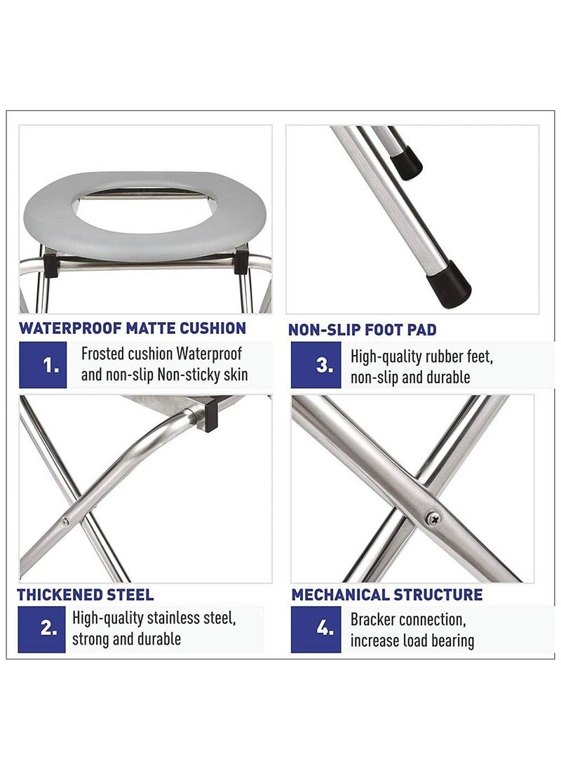 Generic - Portable Outdoor Folding Commode Toilet Seat,Stainless Steel Portable Potty Commode Chair,Perfect for Camping,Traveling,Hiking,Fishing,Outdoor Living,Grey - Image 1