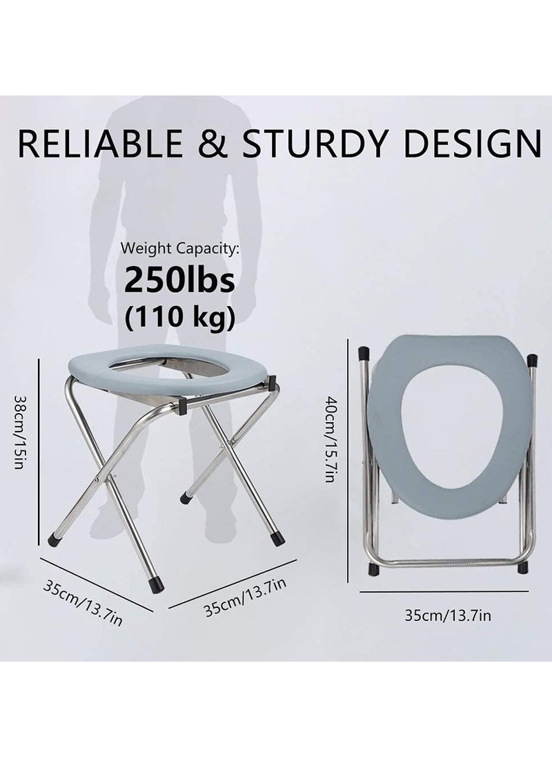 Generic - Portable Outdoor Folding Commode Toilet Seat,Stainless Steel Portable Potty Commode Chair,Perfect for Camping,Traveling,Hiking,Fishing,Outdoor Living,Grey - Image 1