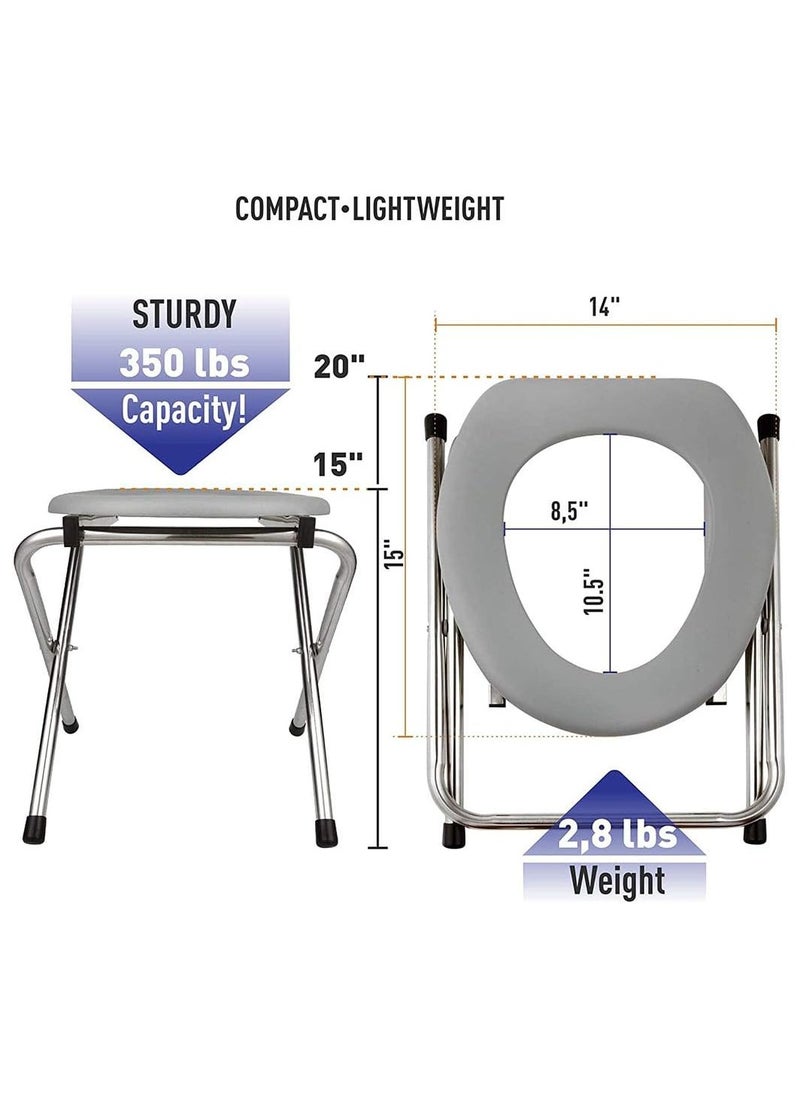 Generic - Portable Outdoor Folding Commode Toilet Seat,Stainless Steel Portable Potty Commode Chair,Perfect for Camping,Traveling,Hiking,Fishing,Outdoor Living,Grey - Image 1