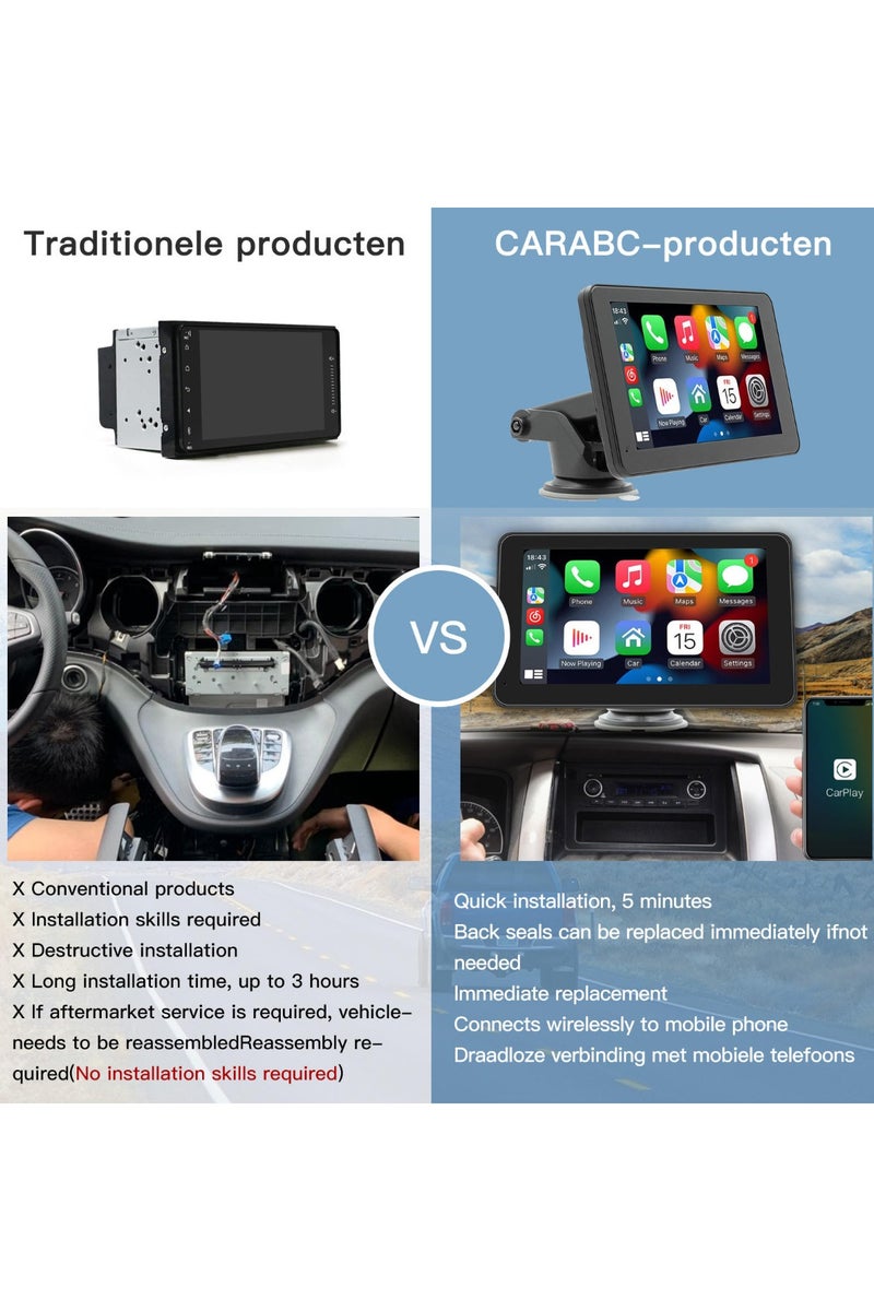 تراديو شاشة كار بلاي لاسلكية أوتو إيه بي سي، جهاز لوحي محمول بحجم كار بلاي، راديو ستيريو للسيارة بنظام أندرويد أوتو، شاشة أبل كار بلاي - Image 4