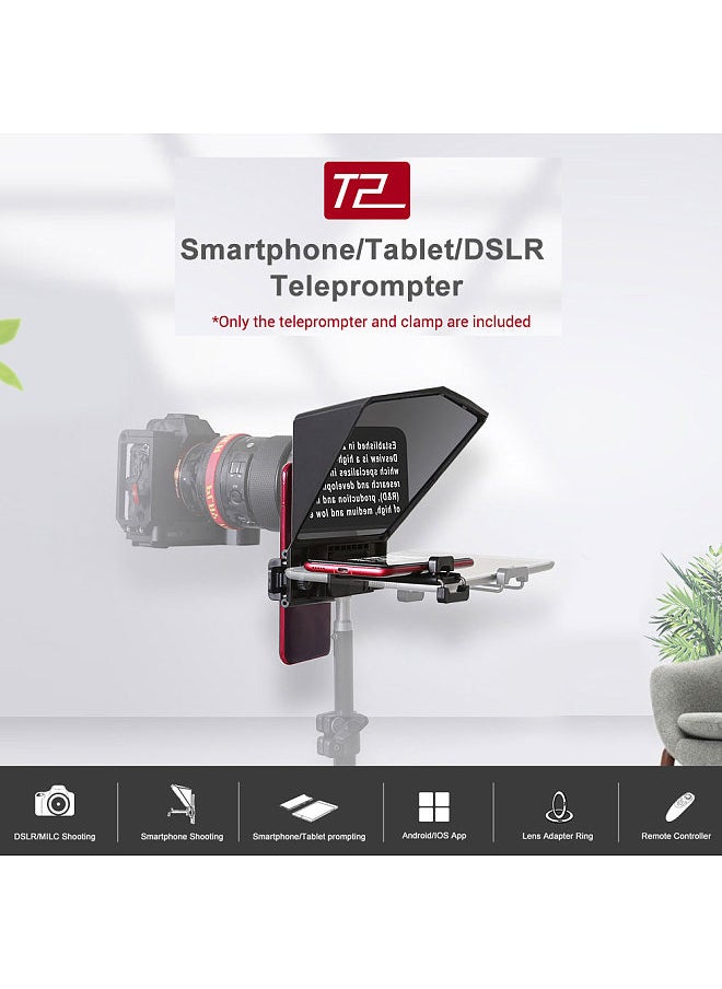 Generic - Smartphone/Tablet/DSLR Camera Teleprompter Prompter with Remote Control Lens Adapters Cleaning Cloth Supports Wide Angle Lens for Stage Speech Live Streaming Online Video Vlog - Image 1