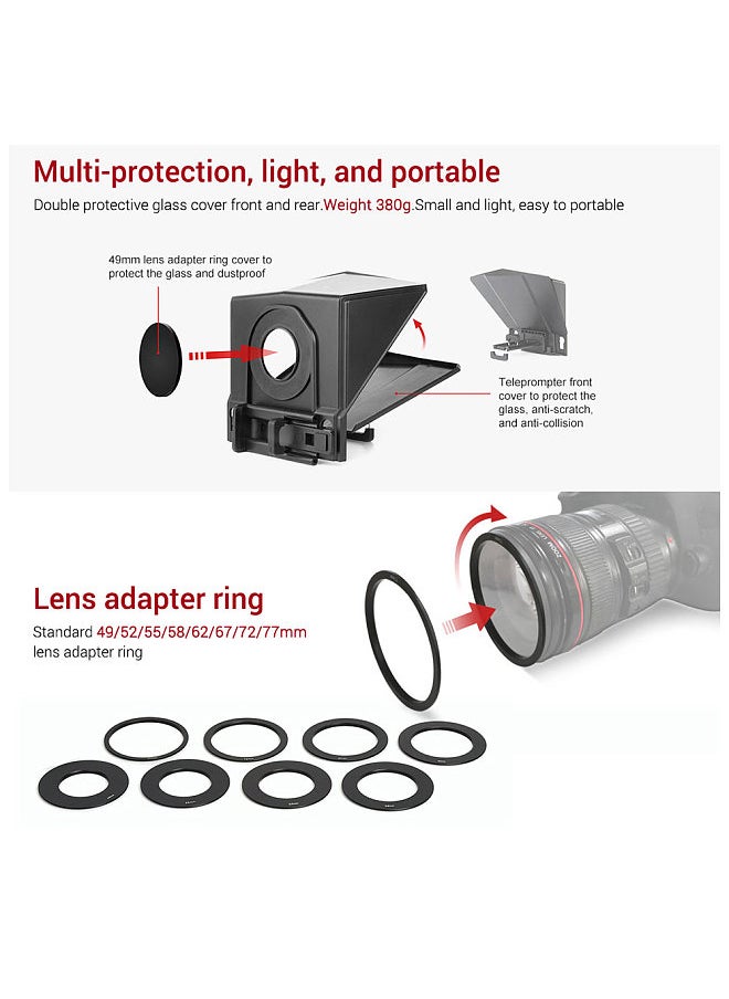 Generic - Smartphone/Tablet/DSLR Camera Teleprompter Prompter with Remote Control Lens Adapters Cleaning Cloth Supports Wide Angle Lens for Stage Speech Live Streaming Online Video Vlog - Image 1