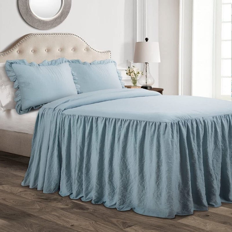 Lush Decor Ruffle Skirt Bedspread Set - 3-Piece Luxurious Farmhouse Bedding - Elegant Ruffle Detail - Timeless Style - Soft Lightweight Sheets - Queen, Lake Blue - Image 1