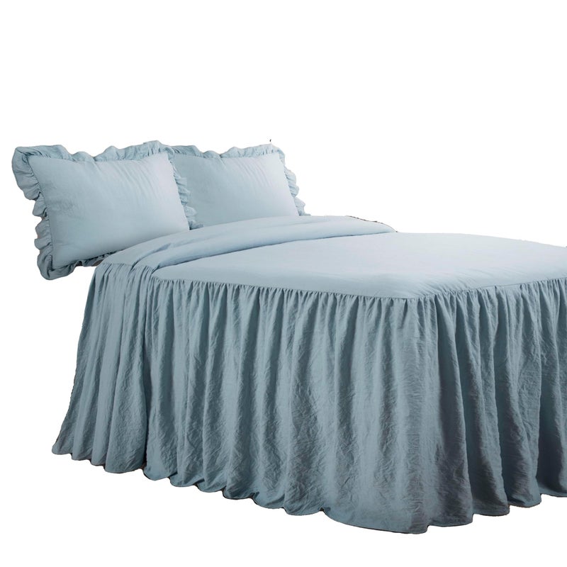 Lush Decor Ruffle Skirt Bedspread Set - 3-Piece Luxurious Farmhouse Bedding - Elegant Ruffle Detail - Timeless Style - Soft Lightweight Sheets - Queen, Lake Blue - Image 4