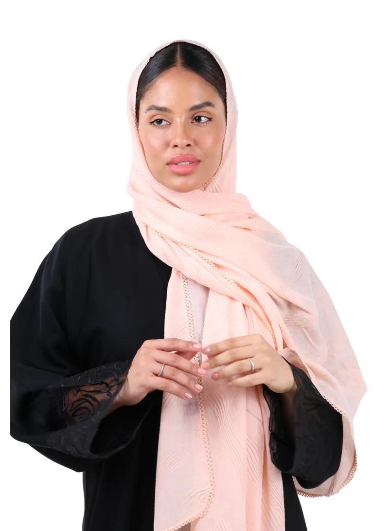 Jameela  Wave Pattern Cotton Crush Scarf with Lace Trim (Soft Peach) for Women | Best Price UAE