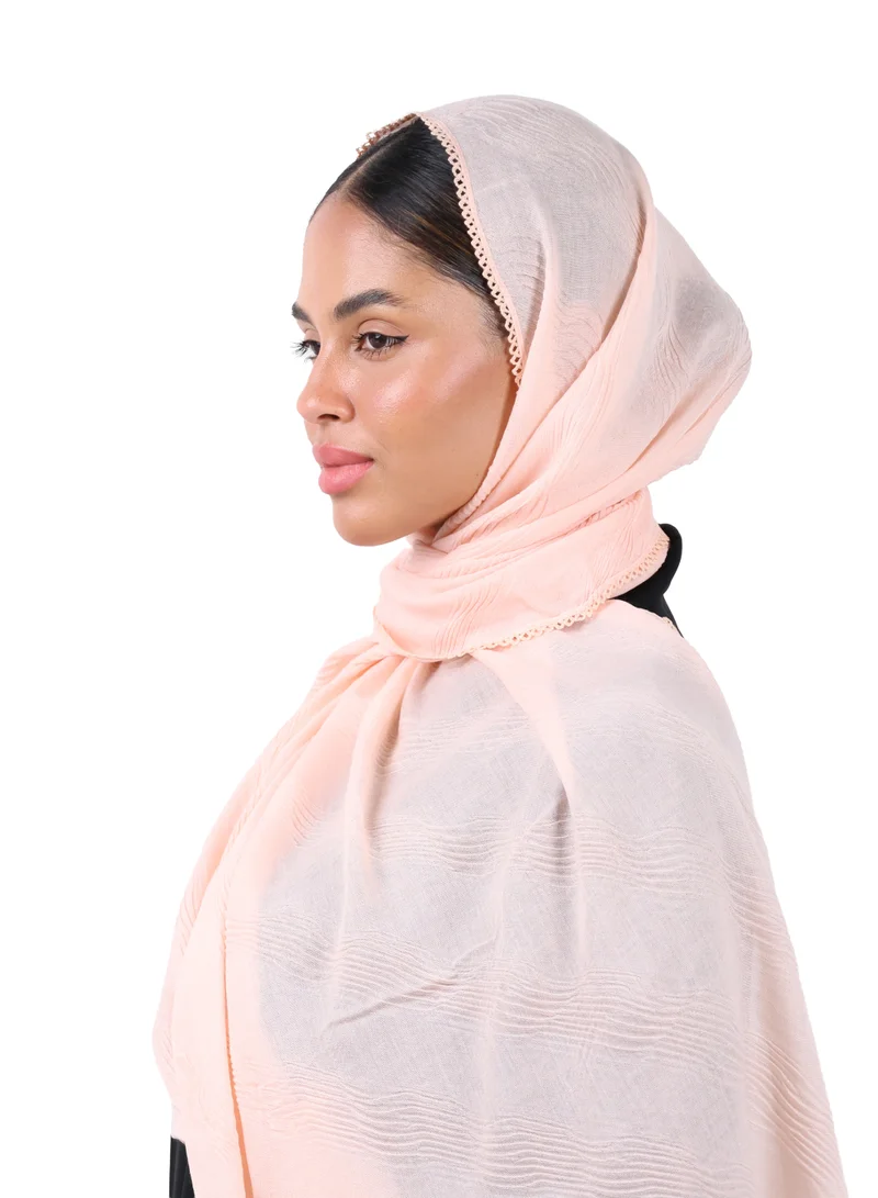 Jameela  Wave Pattern Cotton Crush Scarf with Lace Trim (Soft Peach) for Women | Best Price UAE