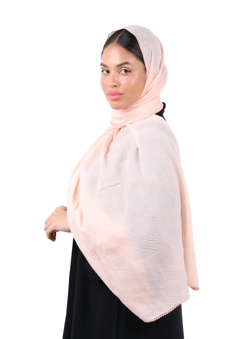 Jameela  Wave Pattern Cotton Crush Scarf with Lace Trim (Soft Peach) for Women | Best Price UAE