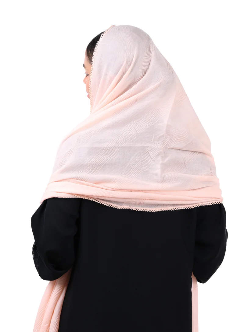 Jameela  Wave Pattern Cotton Crush Scarf with Lace Trim (Soft Peach) for Women | Best Price UAE