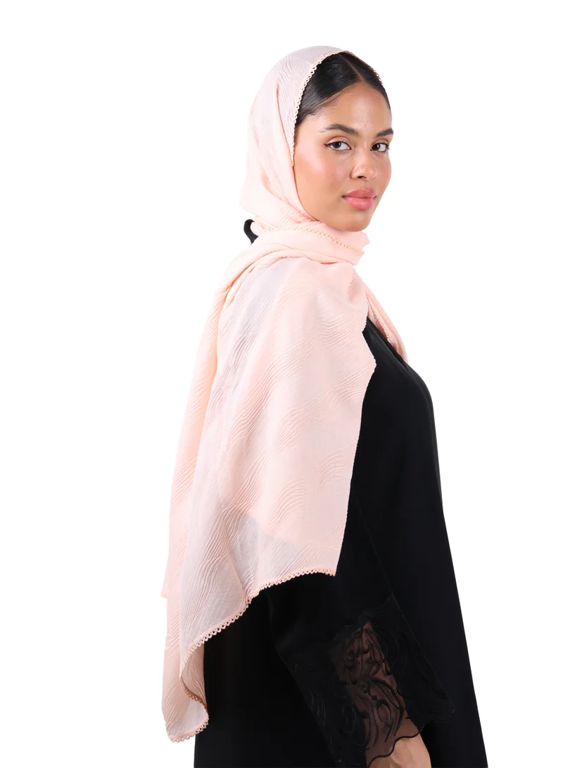 Jameela  Wave Pattern Cotton Crush Scarf with Lace Trim (Soft Peach) for Women | Best Price UAE