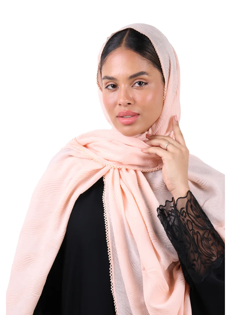 Jameela  Wave Pattern Cotton Crush Scarf with Lace Trim (Soft Peach) for Women | Best Price UAE