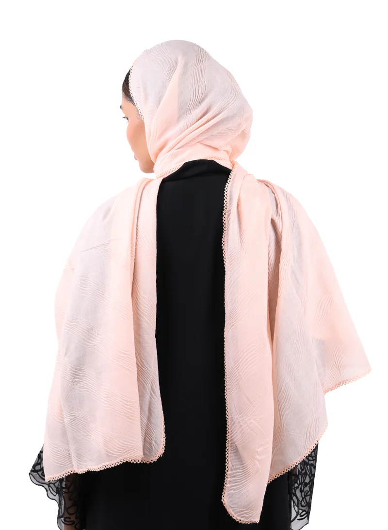 Jameela  Wave Pattern Cotton Crush Scarf with Lace Trim (Soft Peach) for Women | Best Price UAE