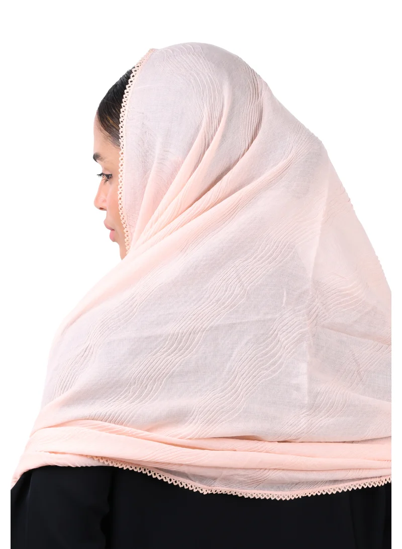 Jameela  Wave Pattern Cotton Crush Scarf with Lace Trim (Soft Peach) for Women | Best Price UAE