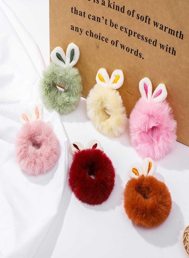 Teensery 9 Pcs Bunny Ear Hair Scrunchies Furry Rabbit Ear Hair Bands Elastic Hair Ties Plush Hair Ropes Ponytail Holder Hair Accessories for Women and Girls, Random Color - Image 2