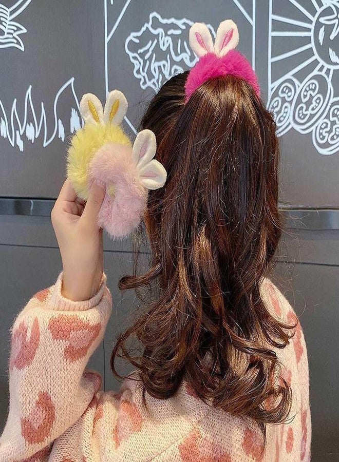 Teensery 9 Pcs Bunny Ear Hair Scrunchies Furry Rabbit Ear Hair Bands Elastic Hair Ties Plush Hair Ropes Ponytail Holder Hair Accessories for Women and Girls, Random Color - Image 3