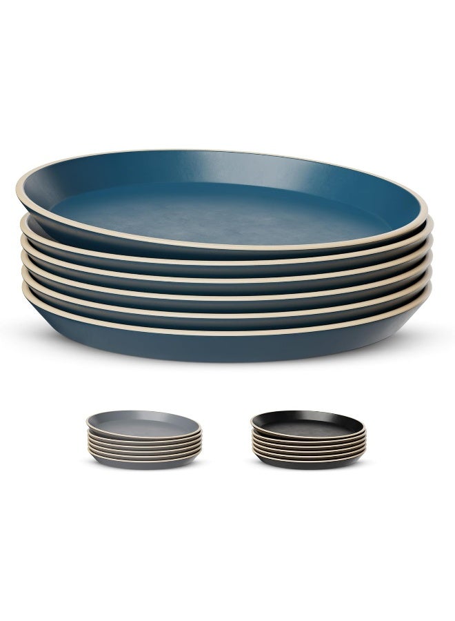 KooK Dinner Plates Ceramic Round Kitchen Dinnerware Set Dishwasher Microwave Safe Stoneware High Edge 7.5 Inch Set of 6 Navy - Image 1