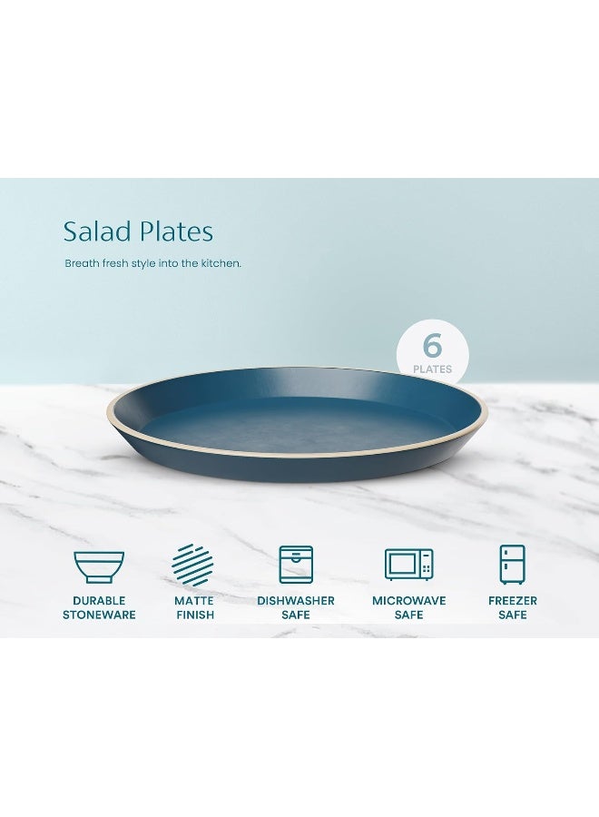 KooK Dinner Plates Ceramic Round Kitchen Dinnerware Set Dishwasher Microwave Safe Stoneware High Edge 7.5 Inch Set of 6 Navy - Image 4