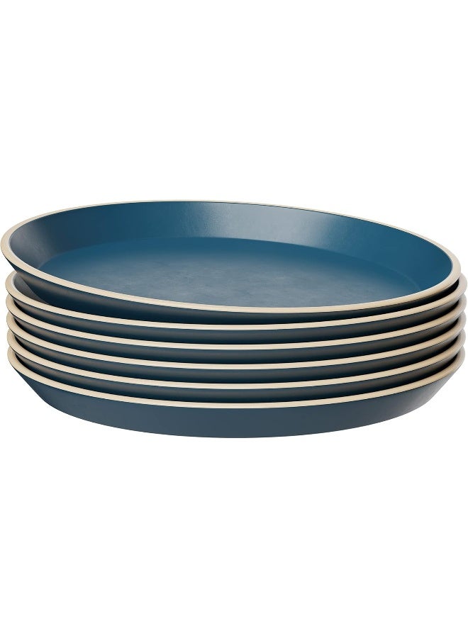 KooK Dinner Plates Ceramic Round Kitchen Dinnerware Set Dishwasher Microwave Safe Stoneware High Edge 7.5 Inch Set of 6 Navy - Image 2