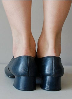Loquat Women Round Toe Mary Janes Shoes Buckled Low Chunky Heels Work Pumps Blackish Blue  - Image 3